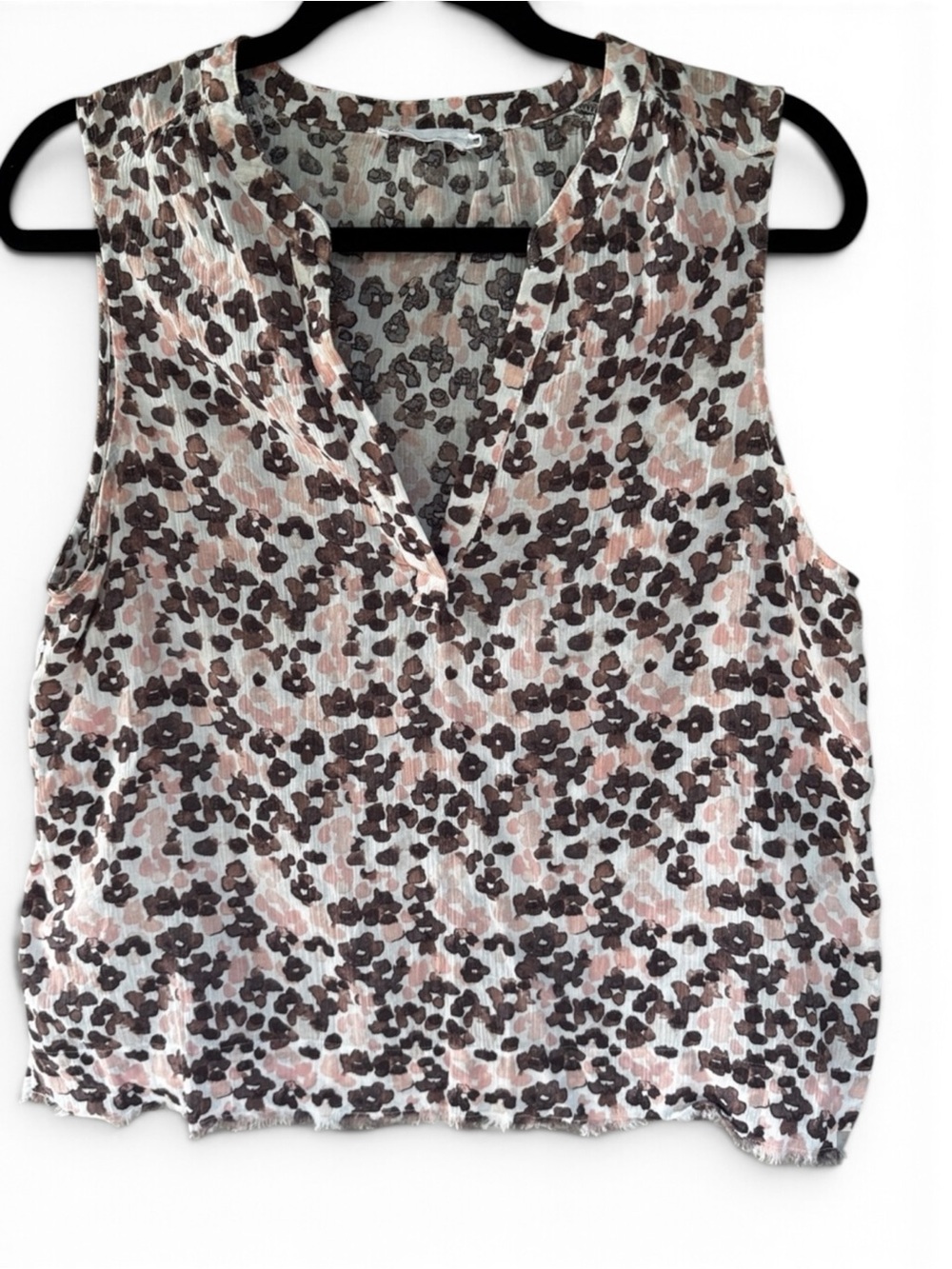 Carve Designs Tank Top Women’s M Pink Brown Floral V Neck Raw Hem Sleeveless